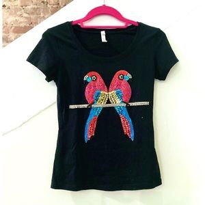 Black Sequin Double Parrot Tee